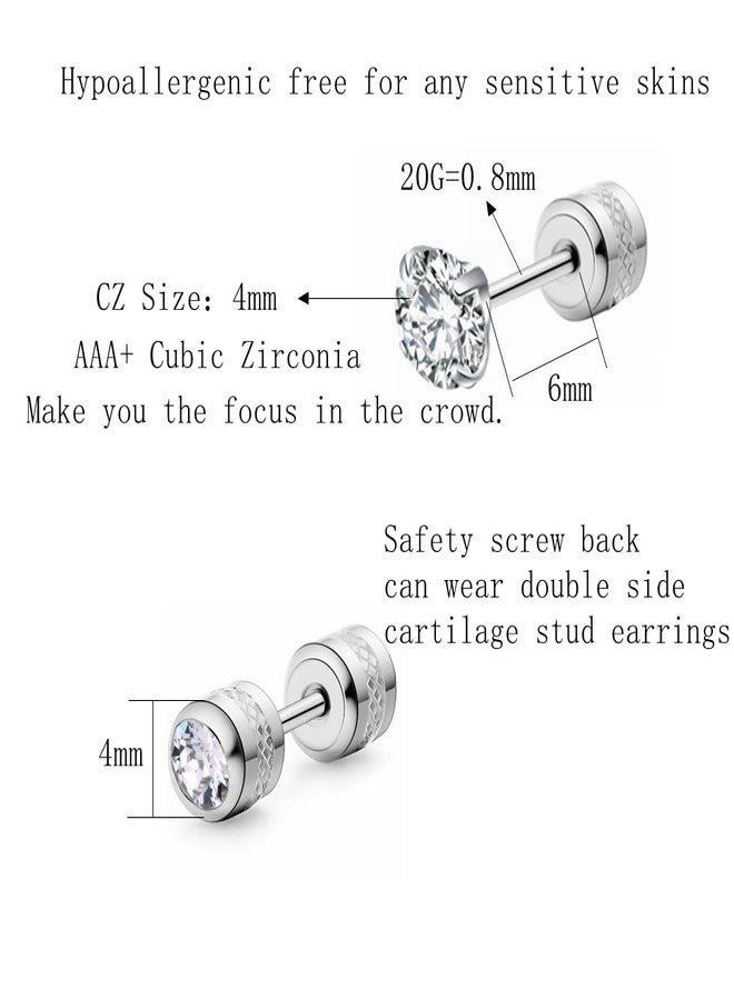 CVAYU Hypoallergenic double sided diamond Stud Earrings For Womens Secure Safety Screw back Cartilage CZ Stud Earrings (4mm Steel (2 Pairs)) - Image 2
